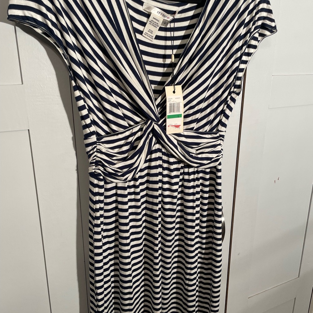 Studio M Navy and White Striped Midi Dress - Picture 6 of 12